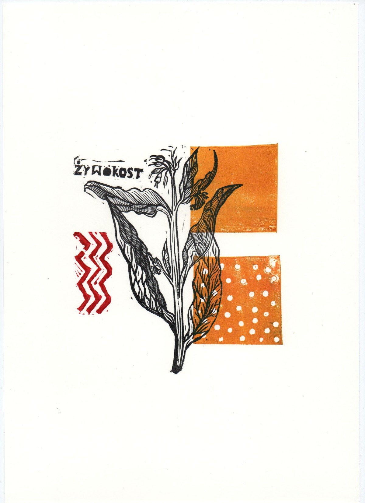 Linocut print Rheumatism by Sylwia Zawiślak, Disease festival, contemporary printmaking