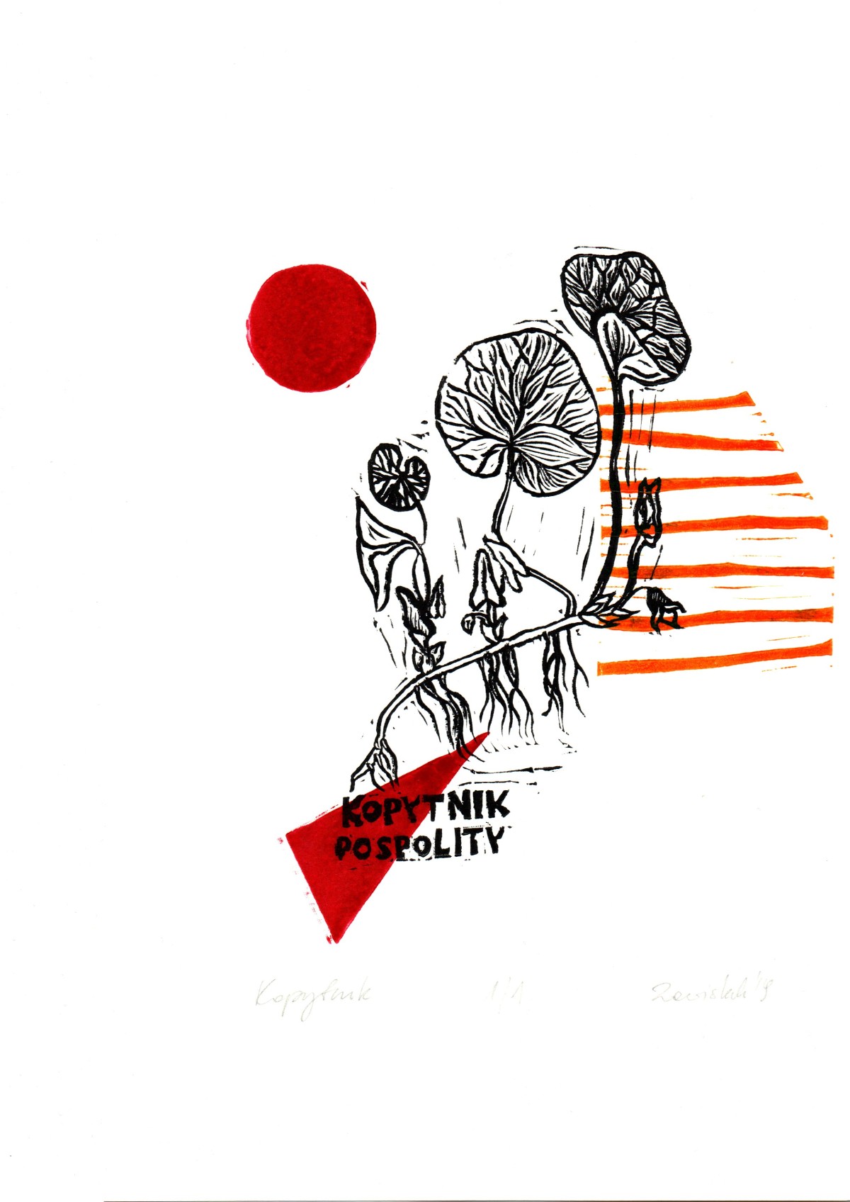 Linocut print Alcoholism by Sylwia Zawiślak, Disease festival, contemporary printmaking