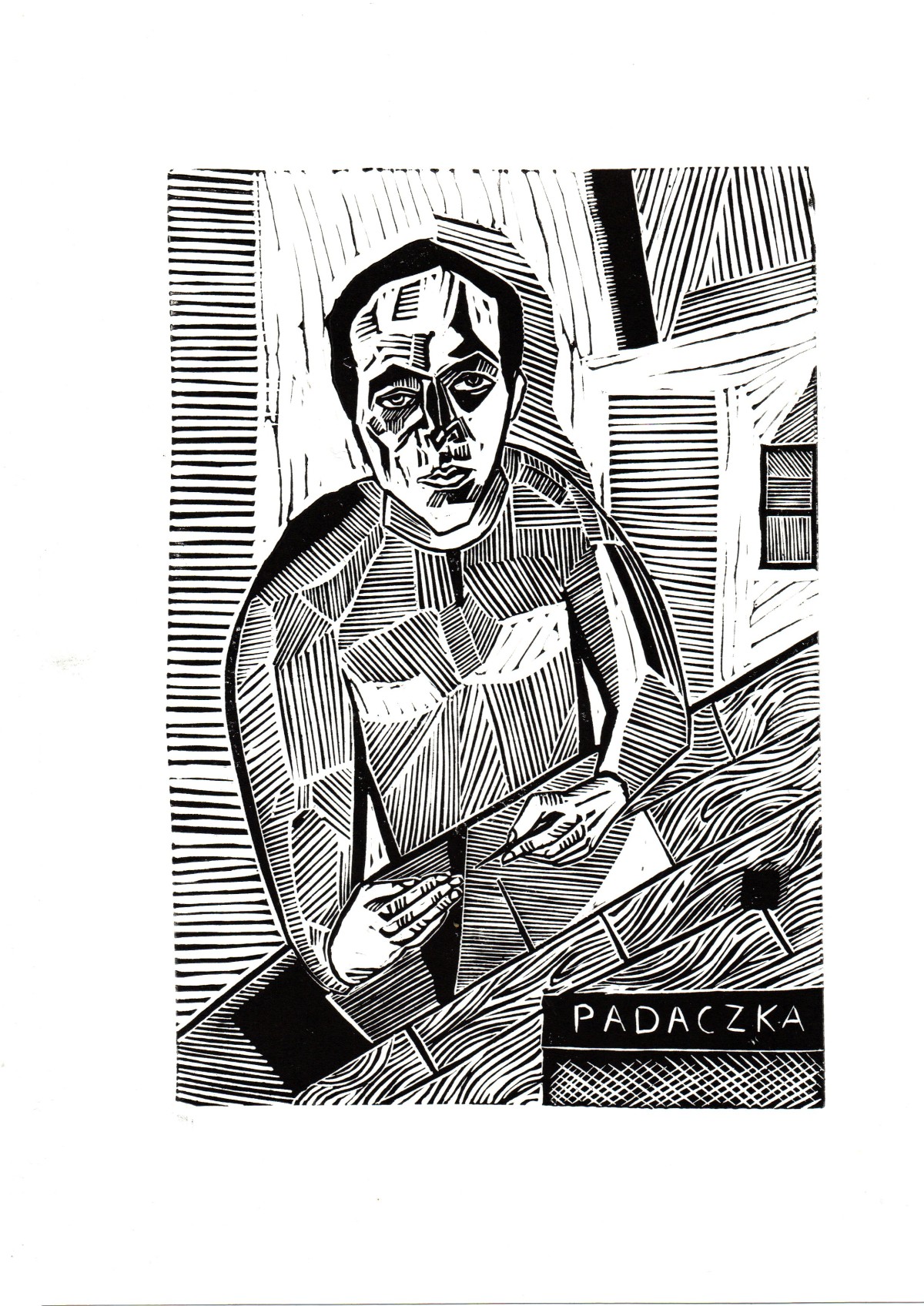 Linocut print  The epilepsy by Sylwia Zawiślak, Disease festival, contemporary printmaking