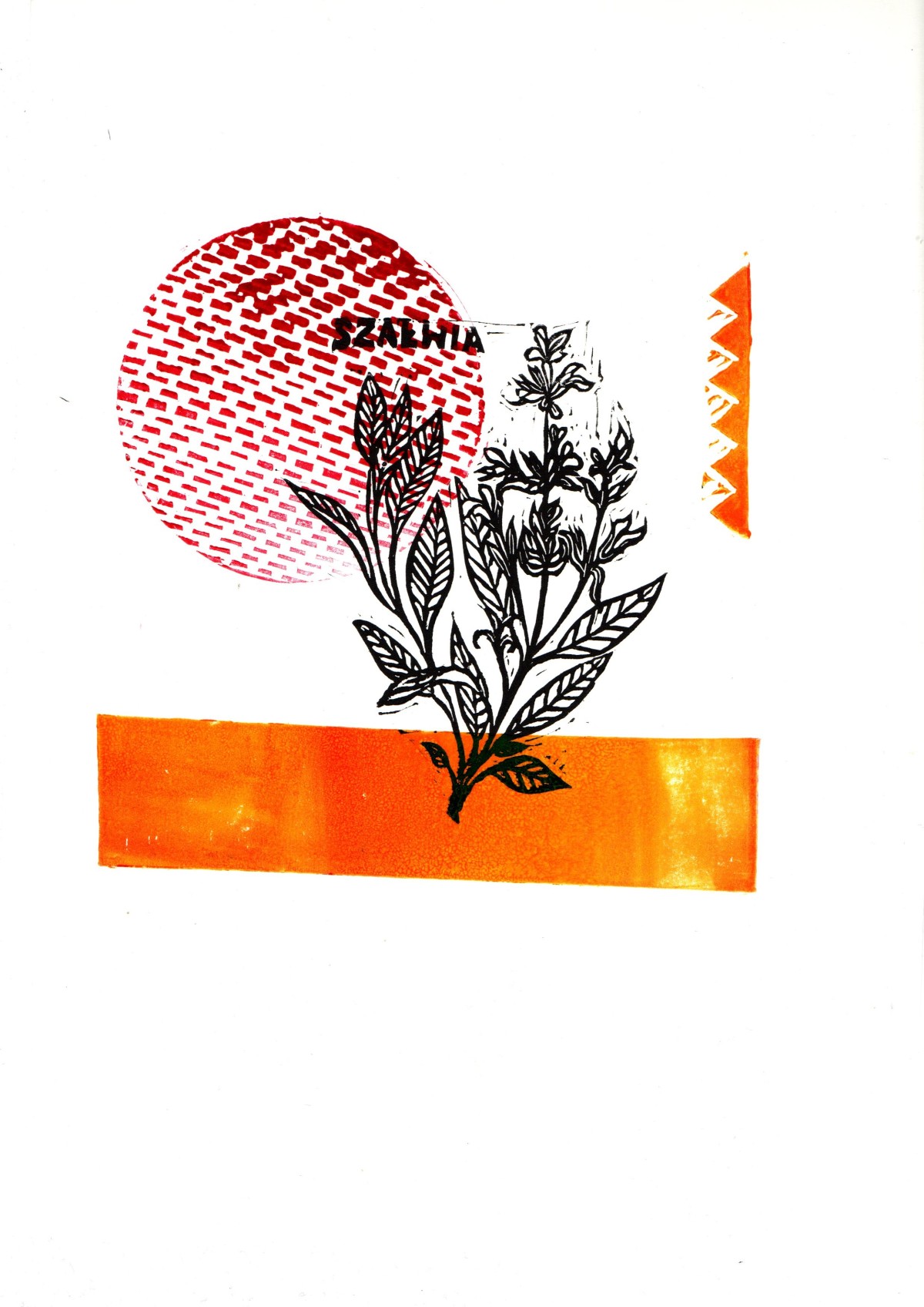 Linocut print The sore throat by Sylwia Zawiślak, Disease festival, contemporary printmaking