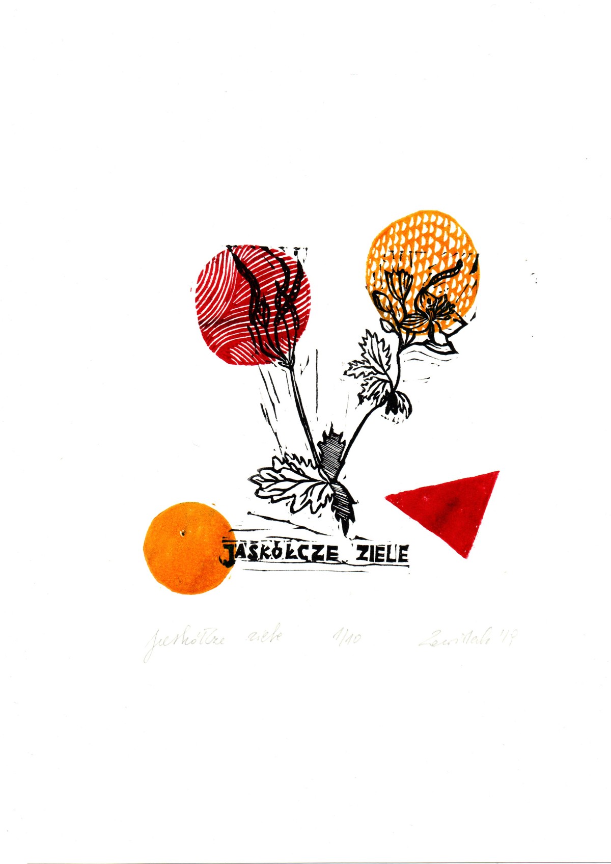 Linocut print Jaundice by Sylwia Zawiślak, Disease festival, contemporary printmaking