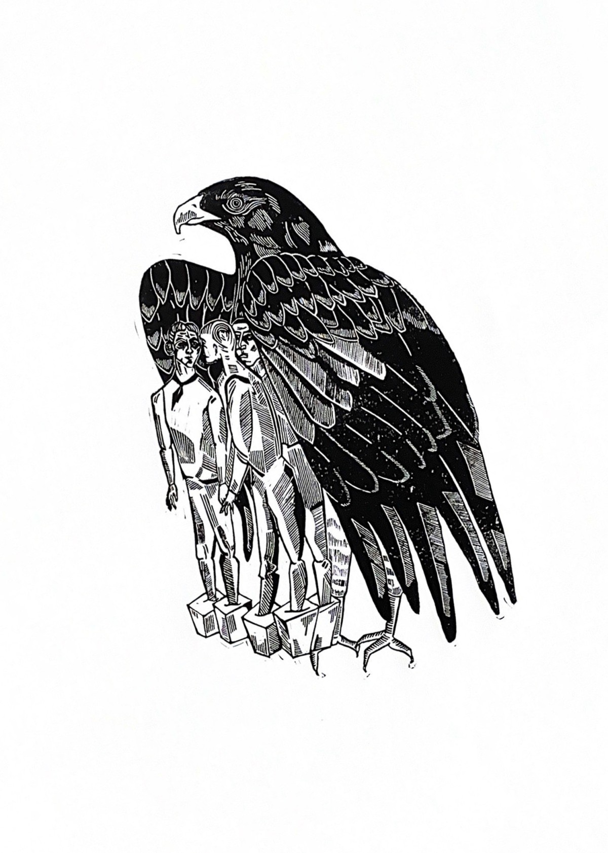 Linocut print We'll protect you by Sylwia Zawiślak, Neighbours series, contemporary printmaking