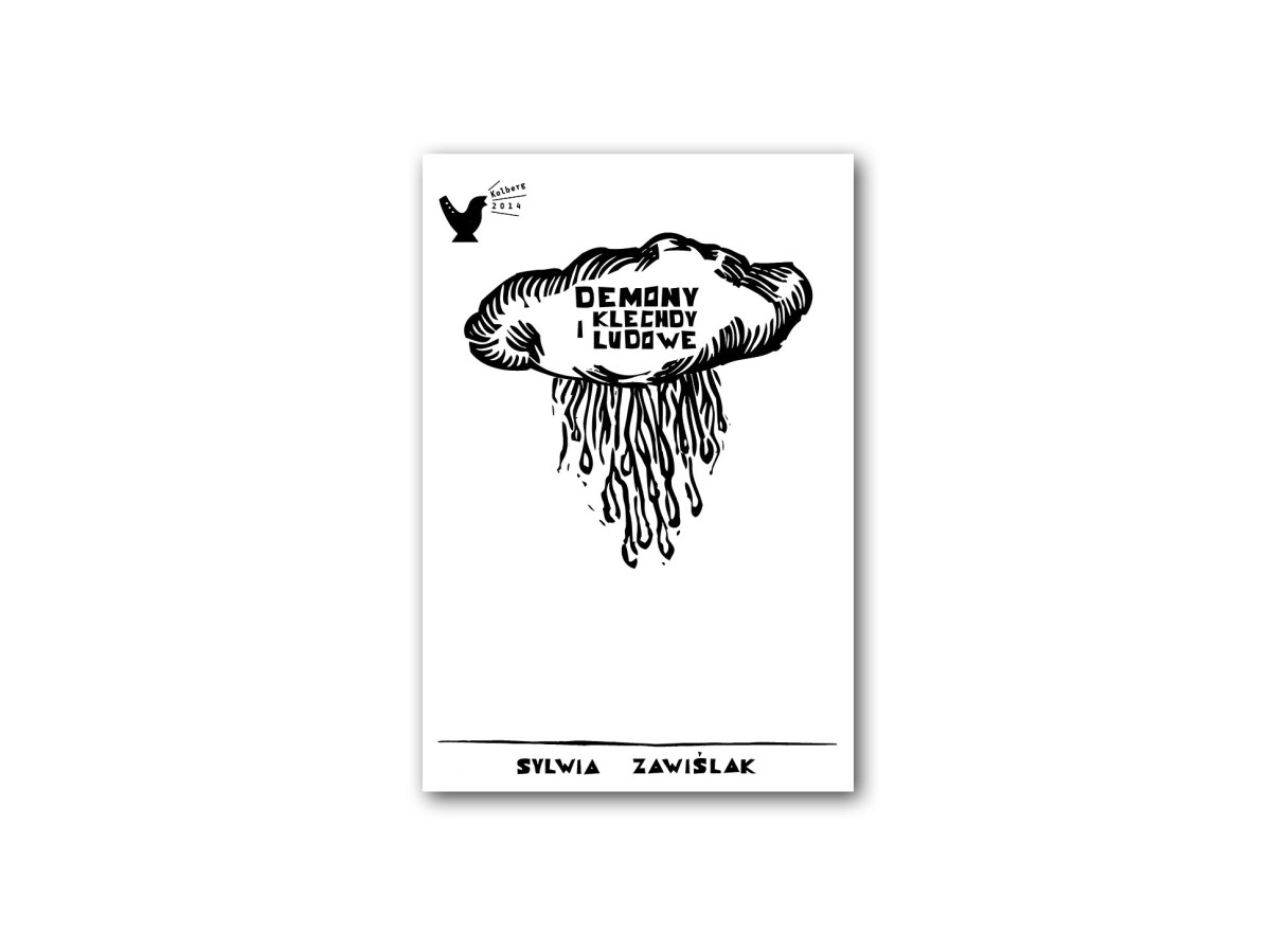 Linocut illustration depicting a demon figure inspired by Polish folk mythology